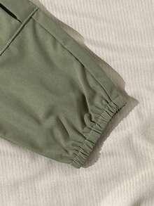 SHEIN Playful Pals 2件套幼儿男童休闲拼接短袖Polo衫和松紧腰纯绿色工装裤套装，适合户外运动、休闲外出、购物和旅行，适合6个月至2-3岁的儿童。 - 彩色 - 查看 7