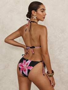 Swim Glamine 女士花卉豹纹性感系带比基尼套装，适合夏季海滩度假 - 彩色 - 查看 2