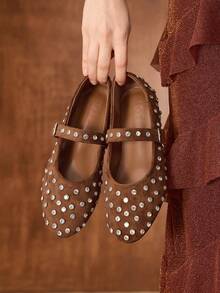 MOTF PREMIUM ZAPATOS PLANOS DE MUJER CON ADORNOS DE RHINESTONE - Marrón - Ver 8