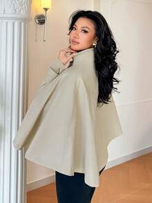 Rafferiza Damen einfarbiger Einreiher-Kragen Cape Trenchcoat - Aprikosenfarben - Übersicht 2