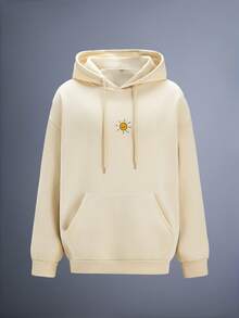 Driftmere 男士户外探险元素印花抽绳连帽卫衣，开学季，秋冬 - 杏色 - 查看 7