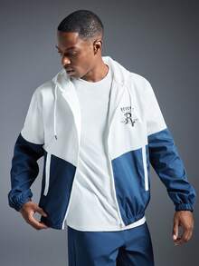 Driftmere Conjunto de ropa deportiva de 2 piezas para hombre con empalme de color contrastante, chaqueta con capucha y cordón & pantalones de chándal, conjunto de chaqueta y pantalones para camping, pesca, ciclismo y gimnasio al aire libre - azul real - Ver 10