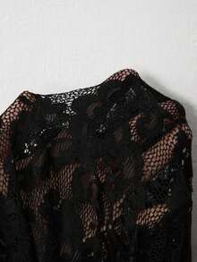 Elenzga 大码优雅长款裹身连衣裙，心形领口，蕾丝开衩设计，非常适合春季、晚宴、紧身和浪漫场合。 - 黑色 - 查看 6