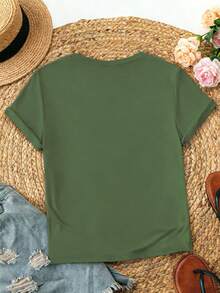 INAWLY Camiseta de manga corta de cuello redondo con bordado de mapache, casual de verano para mujer - Verde - Ver 2