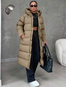 SHEIN Cottnline Zip Up Hooded Long Plus Size Winter Coat - Mocha Brown - View 10