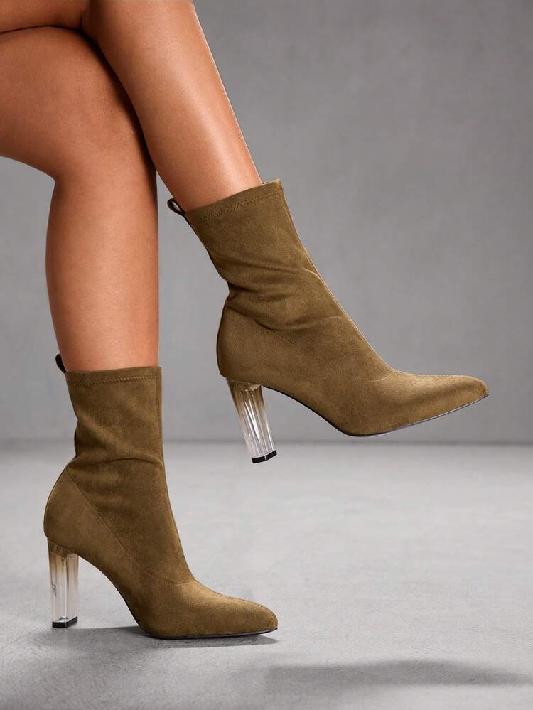 CUCCOO SZL Women's Pointed Toe Fashionable Versatile High Heel Mid-Calf Boots For Christmas