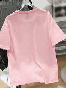 Camiseta de manga corta con cuello redondo, adornada con estampado, para ropa de Año Nuevo, camisetas gráficas para mujeres - Rosa - Ver 2