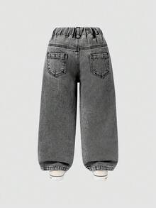 ChillGRL Young Girl Fashion Snowflake Washed Distressed Embroidered Flare Jeans - Grey - View 2