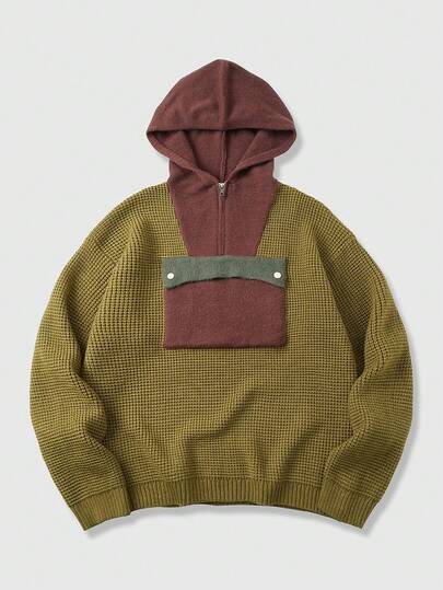 Maglione con cappuccio lavorato a maglia da uomo, stile retrò da strada