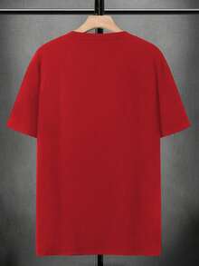 Manfinity Homme Men's Letter Print Round Neck Red Casual Short Sleeve T-Shirt - Red - View 3