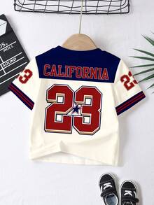 TaviRue 经典休闲圆领短袖宽松T恤，适合男童，秋冬季，印有数字23图案；经典撞色印花T恤，适合男童，秋冬季；经典城市名称文字印花T恤，适合男童，秋冬季。