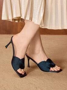 MOTF PREMIUM WOMEN BEARD DETAIL SQUARE TOE HEELED SANDALS - Navy Blue - View 1