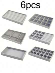 Khay trưng bày trang sức nhung 6 trong 1, hộp đựng trang sức lớn có nhiều ngăn riêng biệt, giá đỡ nhiều ngăn đựng khuyên tai, nhẫn, dây chuyền, vòng tay, khay ngăn kéo xếp chồng lên nhau dành cho nữ, ý tưởng quà tặng, lưu trữ khi đi du lịch, phong cách tối giản - Xám - Xem 19