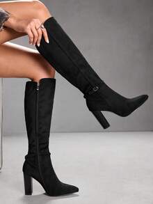 CUCCOO SZL Women's Fashion Versatile Commuting High Heel Knee-High Boots For Christmas - Black - View 1