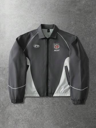 Street Life Unisex Motorrad Straßen Amerikanisch Englisch Grafik Muster Jacke, Herbst/Winter