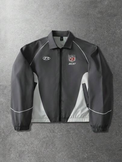 Street Life Unisex Motorrad Straßen Amerikanisch Englisch Grafik Muster Jacke, Herbst/Winter