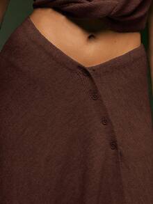 Denimoi Asymmetrical Hem V-Waist Sweater Skirt, Fashionable, For Fall And Winter - Chocolate Brown - View 5