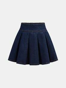 Toddler Girls' Denim Pleated Skirt, Versatile Design For School, Casual And Travel Occasions, Spring/Summer - Dark Wash - View 5