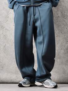 SUMWON Loose Fit Casual Sweatpants With Drawstring Waist Side Seam Details Relaxed Fleece Jogger Pants For Everyday Comfort Fall Winter Plain - Navy Blue - View 5