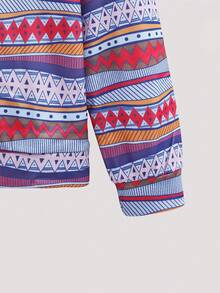Open Phase Men Retro Totem Striped Pullover Sweatshirt - Multicolor - View 4