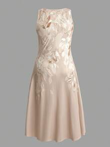 EMERY ROSE Bộ 2 món áo cardigan dệt kim cỡ lớn và váy không tay in họa tiết dành cho nữ, trang phục đi nghỉ thường ngày - Màu Khaki - Xem 6