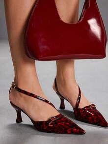 CUCCOO SZL Women's Buckle Design Everyday Versatile Fashion High Heel Shoes, Red Amber - Red - View 3