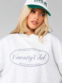 MISSGUIDED Sudadera de cuello redondo de manga larga con estampado de salud y bienestar del Country Club, de punto jaspeado, casual para otoño e invierno, de uso diario - Gris Claro - Ver 5