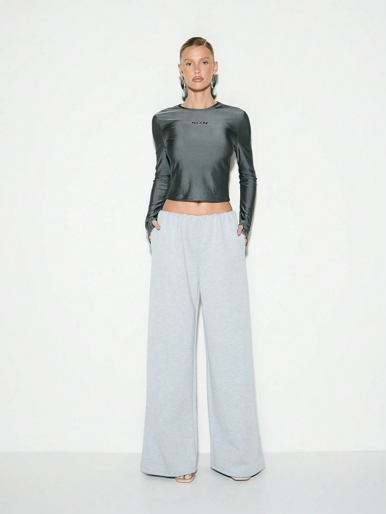 KIZN Wide Leg Jersey Sweatpants With Elastic Waistband