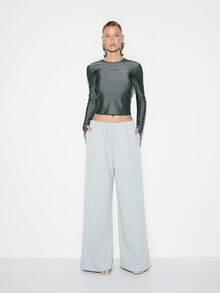 KIZN Pantalones anchos tipo palazzo de salón, de cintura alta, de tela jersey suave, de corte relajado, de pierna larga, con cintura elástica, para uso casual en invierno y otoño, con diseño oversize - Gris - Ver 3