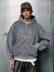 PAVTROS Áo hoodie nam Pavtos phong cách đường phố, làm từ vải cotton, chất liệu giả denim, xử lý mài bạc kiểu cổ điển, họa tiết đính đá lấp lánh, thời trang đường phố, phong cách rapper, phối đồ sành điệu, trang phục thường ngày, quà tặng ngày lễ, quà tặng bạn trai. - Màu xanh hải quân - Xem 4