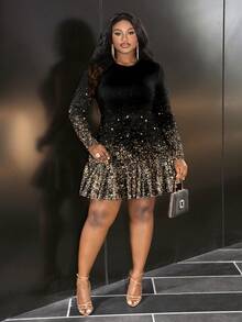 Slaydiva Sukienka w minimalistycznym, swobodnym stylu, dopasowana, z okrągłym dekoltem i długim rękawem, w dużym rozmiarze, odpowiednia na jesień/zimę - Wielokolorowe - Zobacz 3