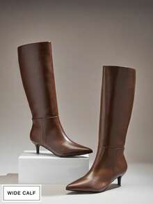 SHUZIA 女士魅力宽筒性感尖头小猫跟过膝长靴 - 棕色 - 查看 7