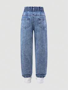 SHEIN ChillGRL Tween Girl Casual Versatile Style Denim Jeans, Comfortable Cotton Fabric, Suitable For Daily Wear, School, Commute, Spring/Summer/Autumn/Winter - Medium Wash - View 2