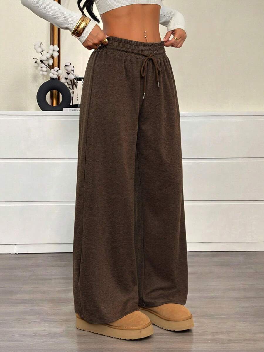 SHEIN PETITE 女士咖啡棕色抽绳休闲运动裤 - 咖啡棕 - 查看 1