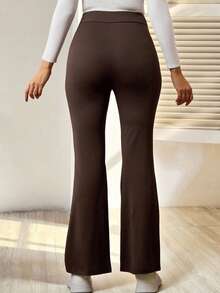 SHEIN Quần legging ống loe cạp cao ôm vừa vặn thoải mái đa năng cho bà bầu - màu nâu - Xem 2
