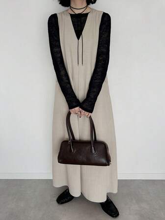 FRIFUL Mono de mujer de unicolor con cuello en V, sin mangas y con bolsillos