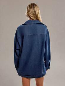 Avantive Women's Fashion Rhinestone Embellished Drop-Shoulder Denim Jacket,Navy Blue Chic Night Out Autumn Casual Y2k Vintage Streetwear Western Wear Blouse - Blue - View 2