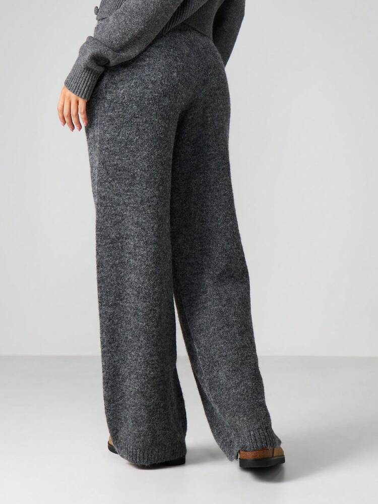 MISSGUIDED Calça Jogger de Perna Larga com Cordão de Tricô, Ajuste Relaxado e Detalhes de Barra Canelada para Roupa de Descanso Casual
