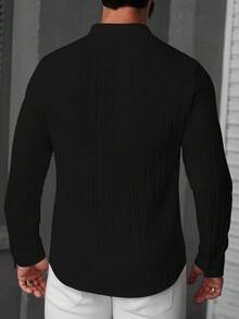 Manfinity CasualCool 男士纯色简约休闲长袖衬衫 - 黑色 - 查看 2