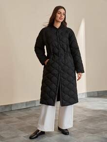 CLARA VERO Solid Color Front Button Warm Winter Long Sleeve Long Coat - Black - View 7