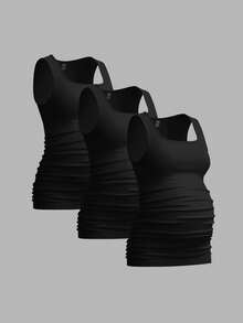 Modmama Bộ 3 áo ba lỗ trơn màu cho bà bầu, đơn giản và thoải mái, hoàn hảo cho mùa hè - màu đen - Xem 4