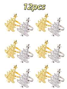 6pcs/12pcs New Stylish New Year Christmas Tree Decorations , Suitable For Hotel Wedding Banquet Table Decorations, Napkin Rings, Table Organizers, And Keeping Tables Tidy. - Multicolor - View 7
