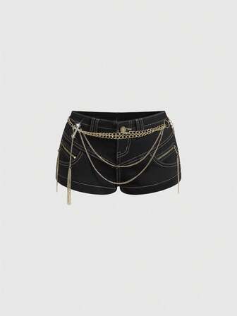 Grunge Punk Short en jean ultra taille basse avec pendentif croix en métal de style Y2K Baddie