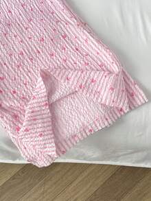 Elamini 女士夏季新款，粉色条纹爱心印花休闲弹力腰裤，日常穿着和约会皆宜，情人节也适合。 - 粉色 - 查看 4