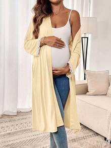 SHEIN Bộ 2 món áo choàng và áo hai dây ren dành cho bà bầu - Màu be - Xem 7