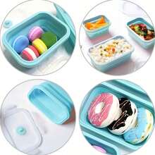 صندوق غداء قابل للطي قطعة واحدة، صندوق غداء من السيليكون، صندوق تخزين سلطة الفواكه، صندوق تخزين طعام محمول للسفر، حاوية تخزين طعام للنزهات والتخييم، مع غطاء محكم الإغلاق وصمام تهوية، مانع للتسرب وسهل التنظيف - متعدد الألوان - مشاهدة 6