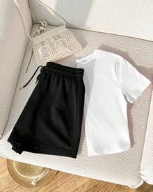 Set de 2 piezas de camiseta y pantalones cortos con estampado de Moños - Blanco - Ver 2