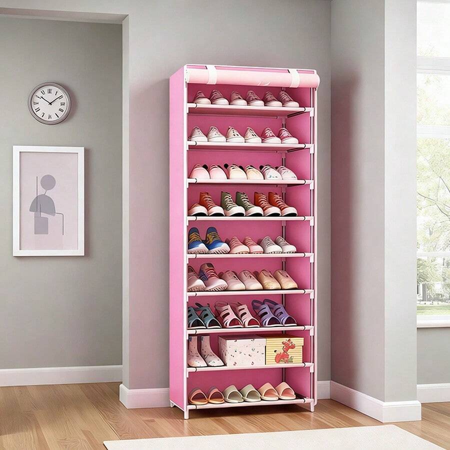 Muebles 10 Niveles Estante De Calzado Organizador Cubierta antipolvo Para Zapatero, Protector de 10 capas con cremallera para armario de zapatos, cubiertas de muebles para el hogar, cubierta Rectangular plegable Zapatero zapatera 10 Nivel de Zapatos de gabinete en Rack, Estante del Zapato de Lona Permanente del Organizador del almacenaje, for 30 Pares Zapatos con Prueba de Polvo Cubierta zapatera Zapatero - Rosa - Ver 1