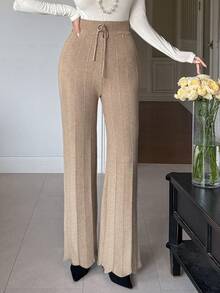 DAZY Women's Elegant Solid Color High Waist Tie Waist Sweater Pants, Autumn/Winter