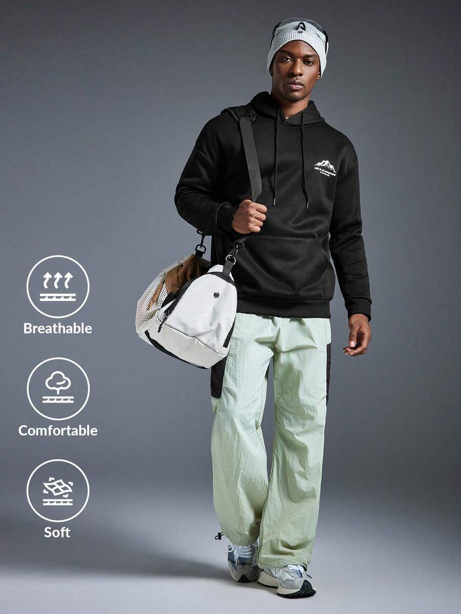 Driftmere 男士秋冬简约山地标语印花口袋抽绳连帽运动衫